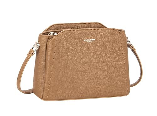 David Jones Paris – Umhängetasche für Damen – Schultertasche – Tasche aus Kunstleder – Größe M – Stadt Arbeit Reise Chic Klassisch, camel von David Jones