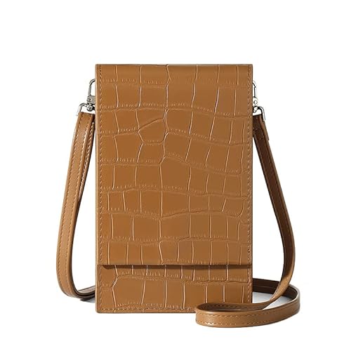 David Jones - Handy Umhängetasche Damen - Telefon Kleine Crossbody Bag PU Leder - Frau Schultertasche Mini Tasche - Abendtasche Handtasche Clutch - Elegant Reise Party Arbeit - Braun Kroko von David Jones