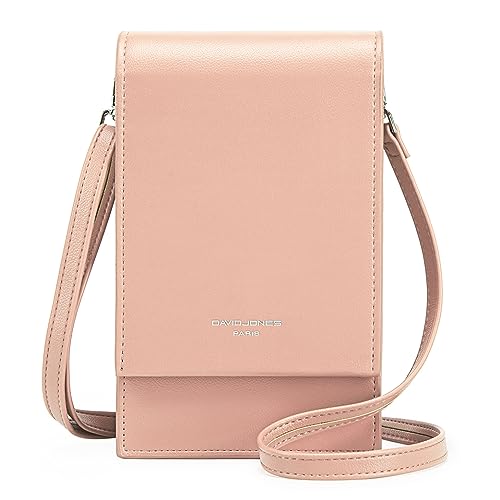 David Jones - Umhängetasche für Handy Damen – kleine Handtasche mit Schultergurt – elegante Mini-Tasche – Kunstleder Kroko – Stadt Arbeit Reise Abend, Rosa, one size von David Jones