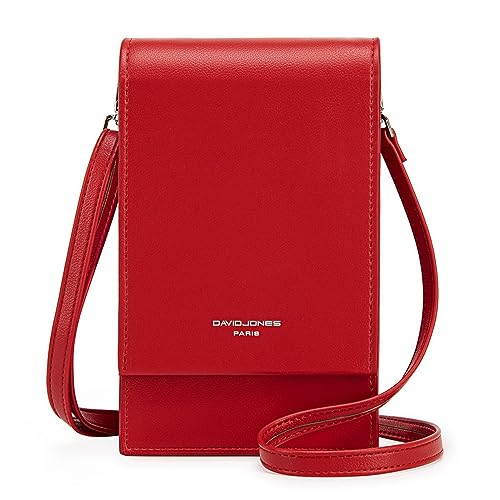 David Jones - Umhängetasche für Handy Damen – kleine Handtasche mit Schultergurt – elegante Mini-Tasche – Kunstleder Kroko – Stadt Arbeit Reise Abend, rot, one size von David Jones