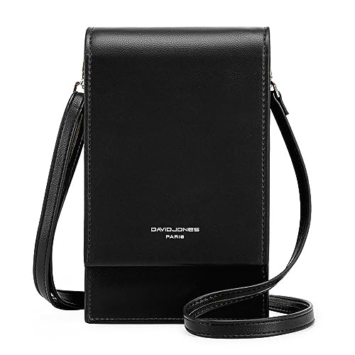 David Jones - Umhängetasche für Handy Damen – kleine Handtasche mit Schultergurt – elegante Mini-Tasche – Kunstleder Kroko – Stadt Arbeit Reise Abend, schwarz 2, one size von David Jones