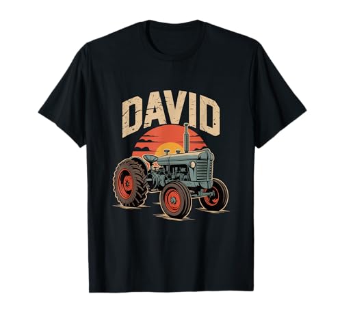 David Traktor Personalisierter Name für Männer Jungen Farmer Vintage T-Shirt von David Tractor Retro Farmer Sunset Countryside Gift