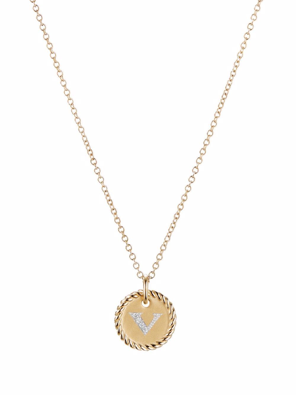 David Yurman 18kt V Initial Charm Gelbgoldhalskette mit Diamanten von David Yurman