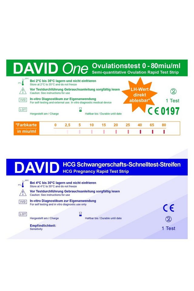 David Ovulationstest 10 x David One Ovulationstest 0-80 miu/ml + 5 SW, 15 tlg. von David