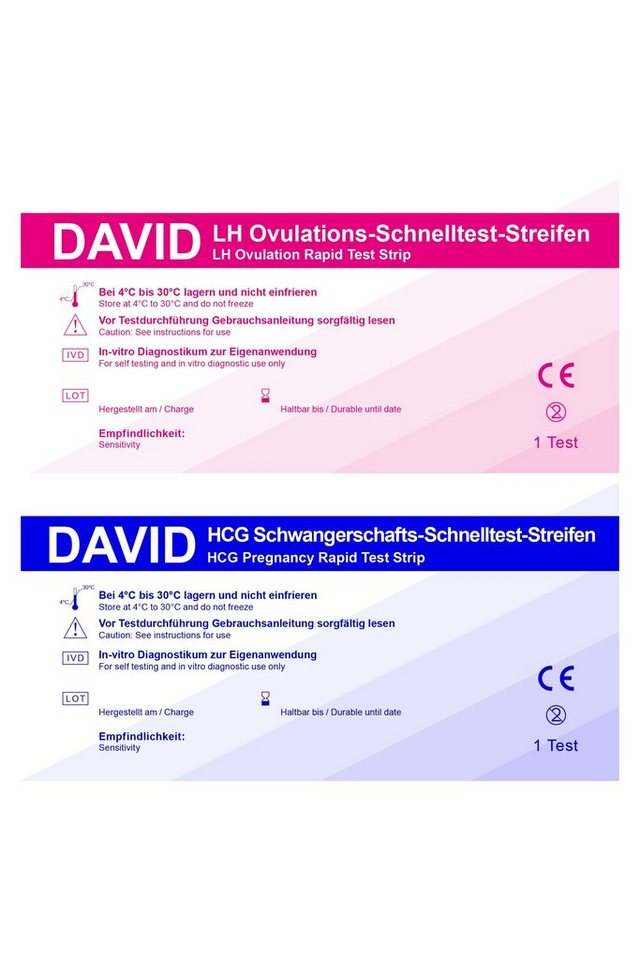 David Ovulationstest 50 x David Ovulationstest Streifen 20miu/ml + 10 SW Streifen 10miu/ml von David