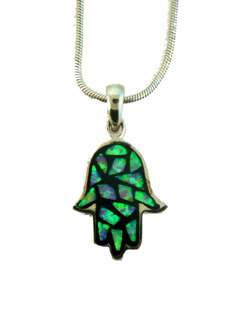 Chamsa Sterling Silber Opal Und Onyx Anhänger. Mit 18-Zoll-Silberkette Chamsa Sterling Silber Opal Und Onyx Anhänger. Mit 18-Zoll-Silberkette von DavidMorGems