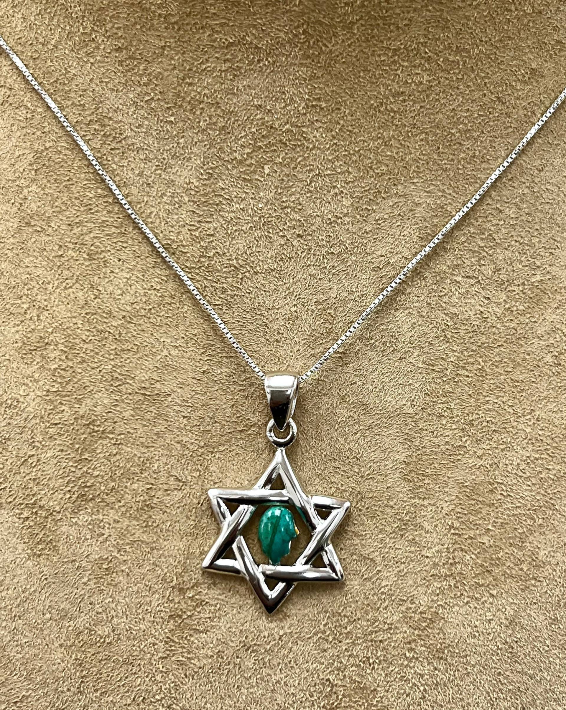 Davidstern-Anhänger Aus Sterlingsilber, Chrysokoll Chamsa, 45 cm Kette von DavidMorGems