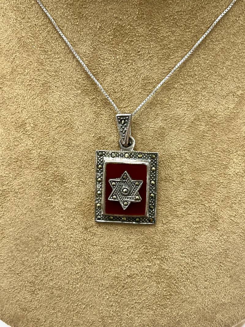 Markasit Davidstern Anhänger, Oxidiertes Sterling Silber Halskette, 45 cm Kette von DavidMorGems