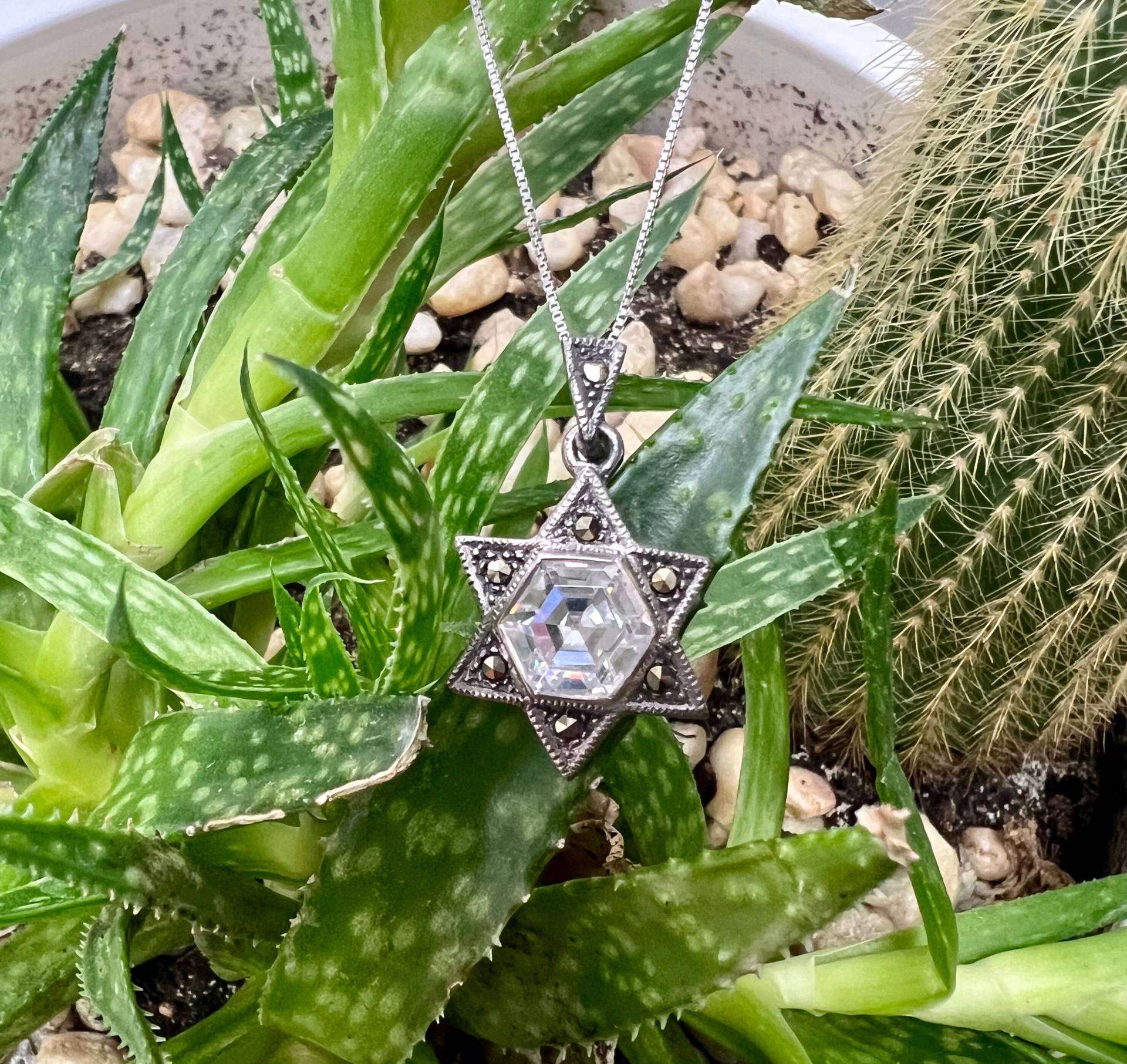 Markasit Davidstern Halskette, Cz Sterling Silber Anhänger von DavidMorGems