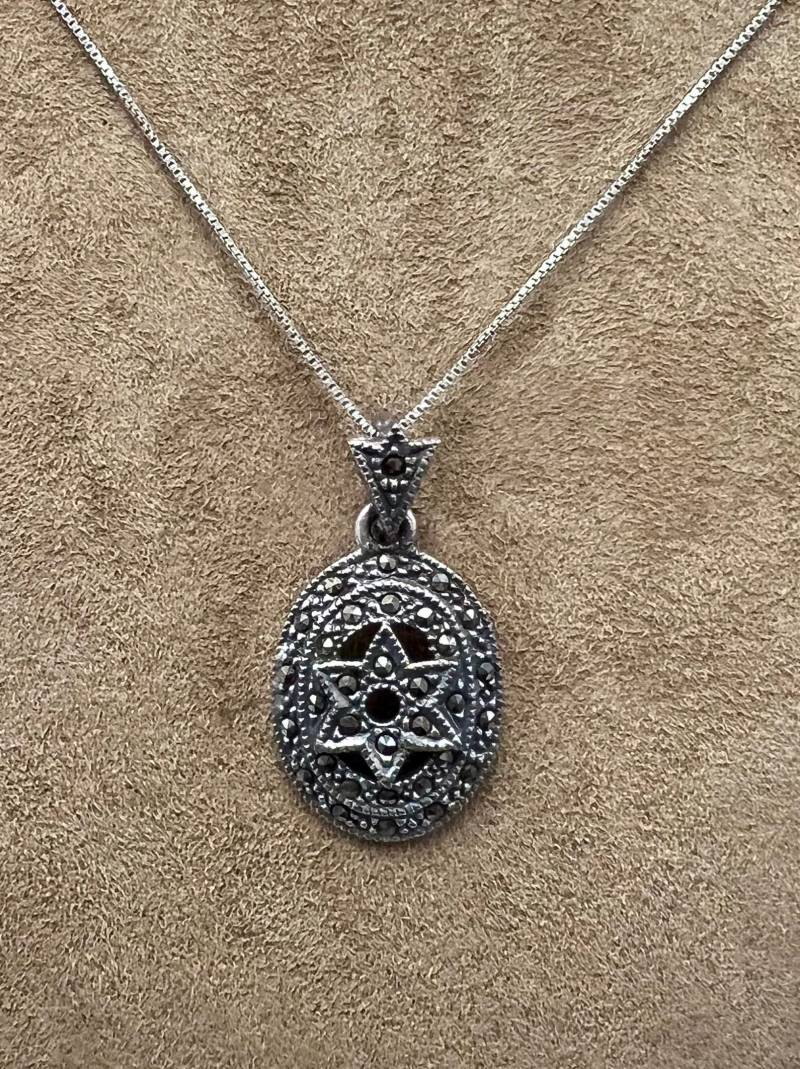 Markasiten Davidstern Halskette, Anhänger Aus Oxidiertem Sterling Silber von DavidMorGems