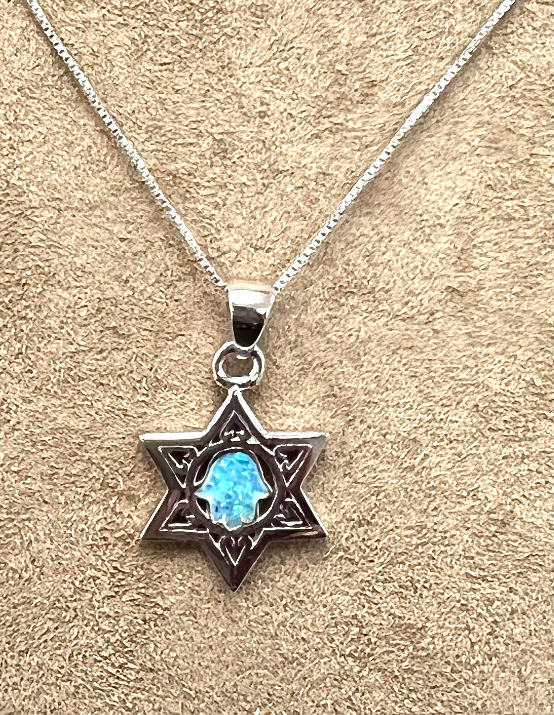 Opal Hamsa Davidstern Anhänger, Sterling Silber 18-Zoll-Kette von DavidMorGems