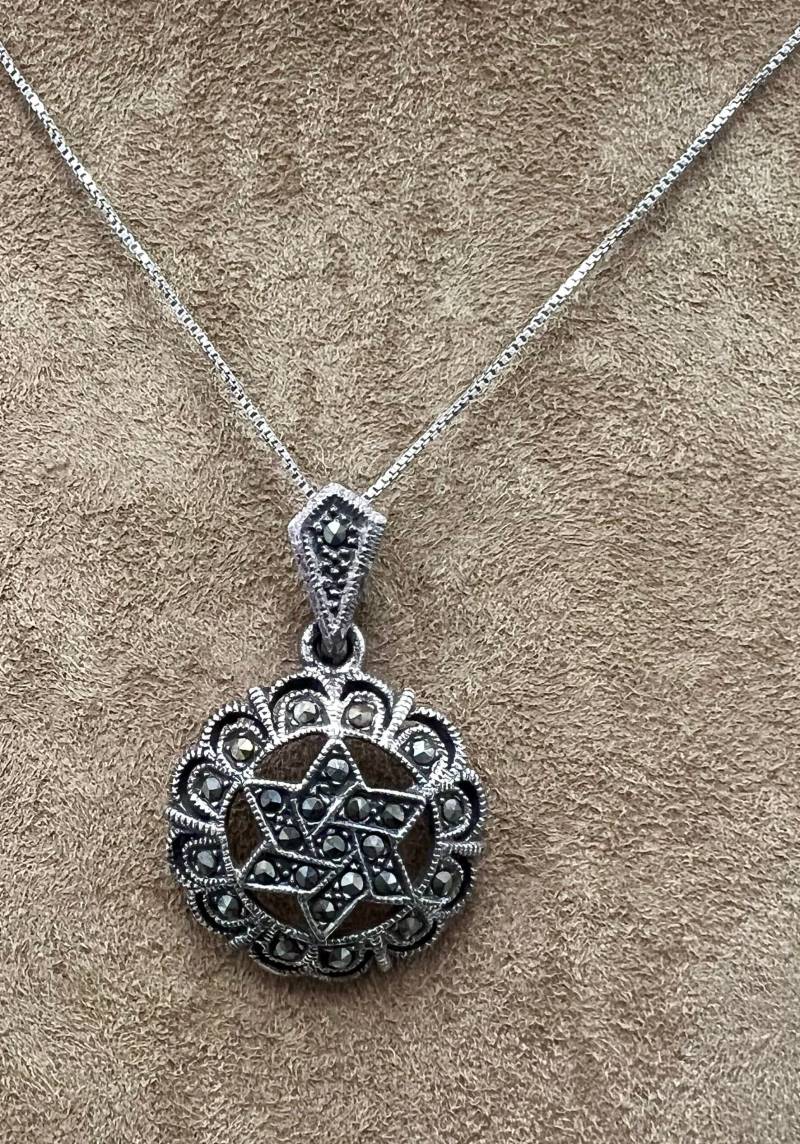 Oxidierte Markasit Davidstern Halskette, Sterling Silber Kette von DavidMorGems