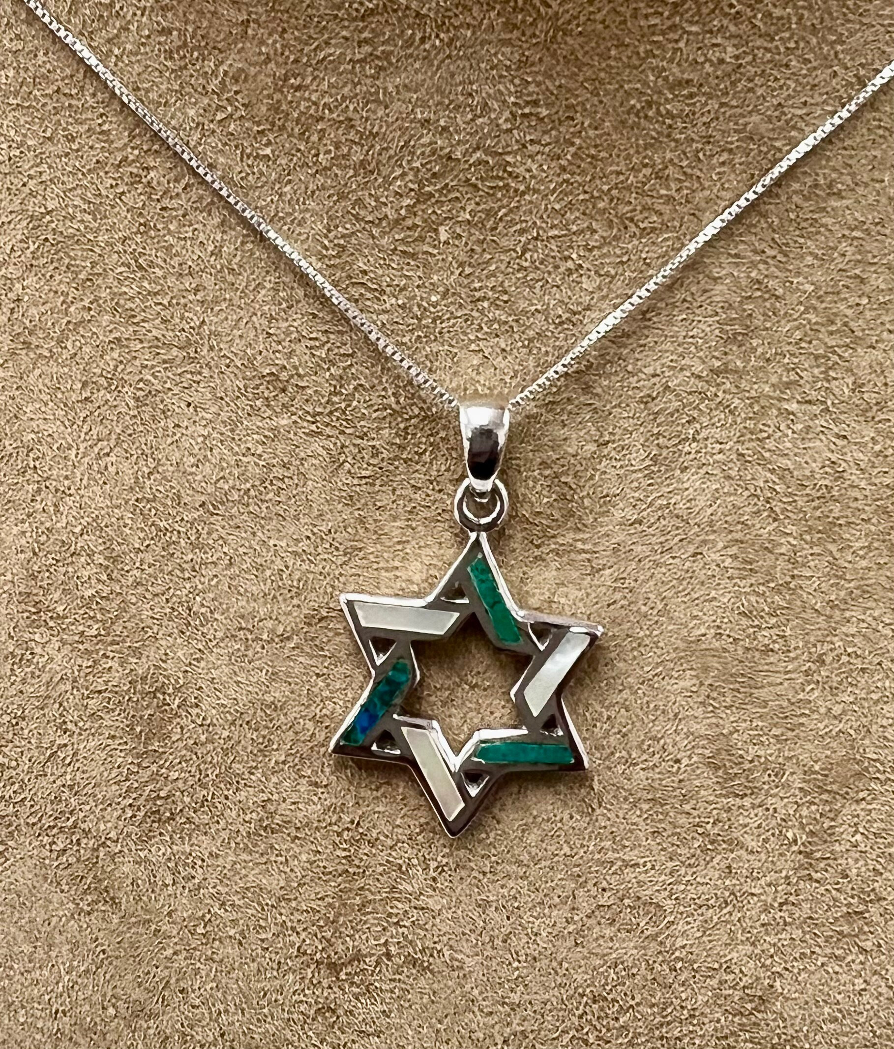 sterling Silber Davidstern Anhänger Mit Chrysokoll & Perlmutt von DavidMorGems