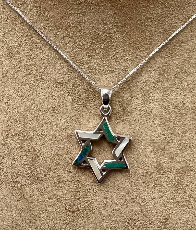 sterling Silber Davidstern Anhänger Mit Chrysokoll & Perlmutt von DavidMorGems