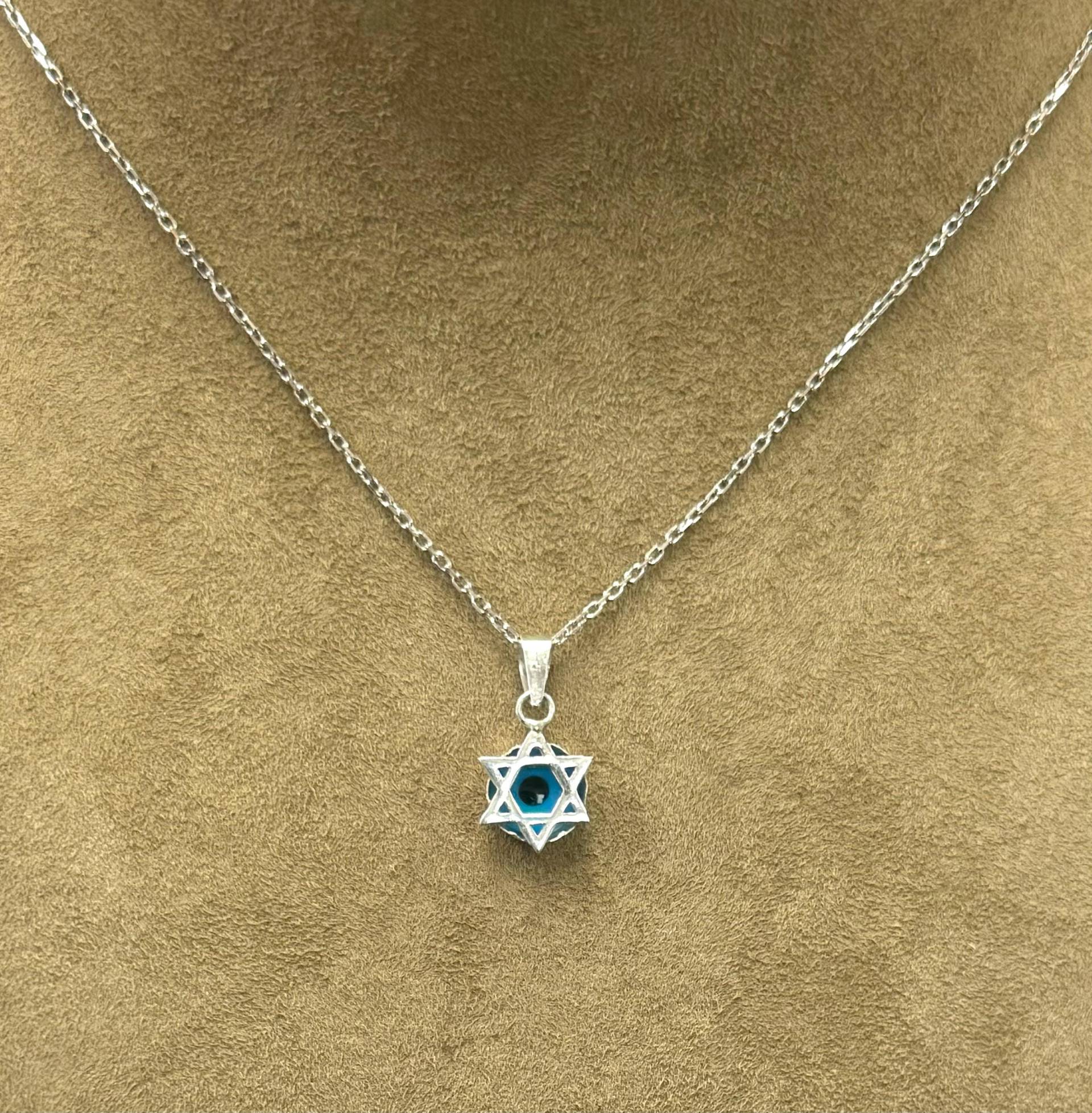 sterling Silber Davidstern Halskette Mit Evil Eye - 18-Zoll-Kette von DavidMorGems