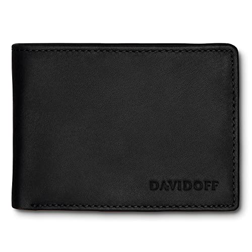 DAVIDOFF Essentials Kartenetui Schwarz – Elegante kleine Brieftasche aus feinem Leder – edler Card Holder mit 6 Steckfächern, 2 Taschen, 2 Fenstern und schützender Klappe von DAVIDOFF