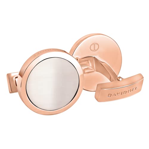 DAVIDOFF ESSENTIALS Manschettenknöpfe Rose Gold – runde Manschettenknöpfe aus 18K rosévergoldetem Messing – stilvolle Herren Accessoires mit Mondsteineffekt-Glasfasereinsatz von DAVIDOFF