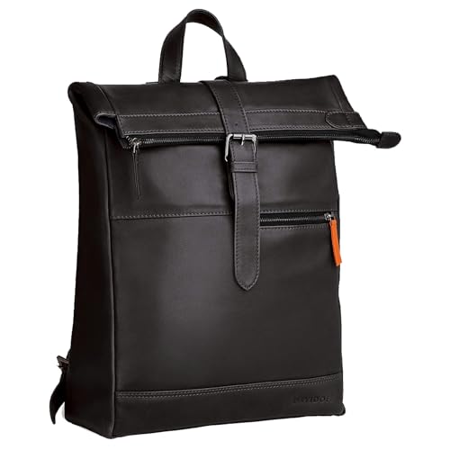 Davidoff ESSENTIALS Herren Rucksack Schwarz – moderner Business Rucksack aus feinem Leder – hochwertiger Kurierrucksack mit Reißverschluss von Davidoff