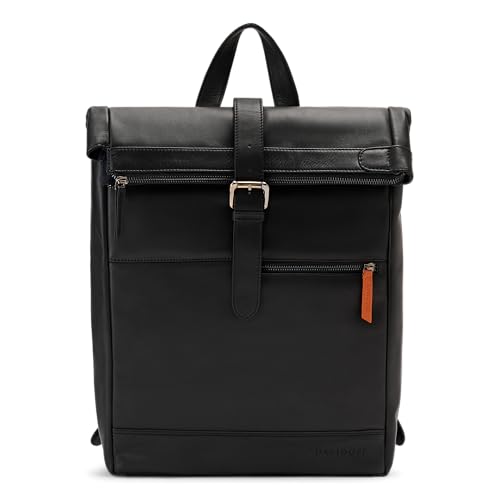 DAVIDOFF ESSENTIALS Herren Rucksack Schwarz – moderner Business Rucksack aus feinem Leder – hochwertiger Kurierrucksack mit Reißverschluss von DAVIDOFF