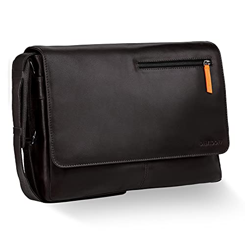 Davidoff ESSENTIALS Herren Umhängetasche Schwarz – hochwertige Schultertasche aus feinem Leder – moderne Messenger Bag mit Magnetverschluss von Davidoff