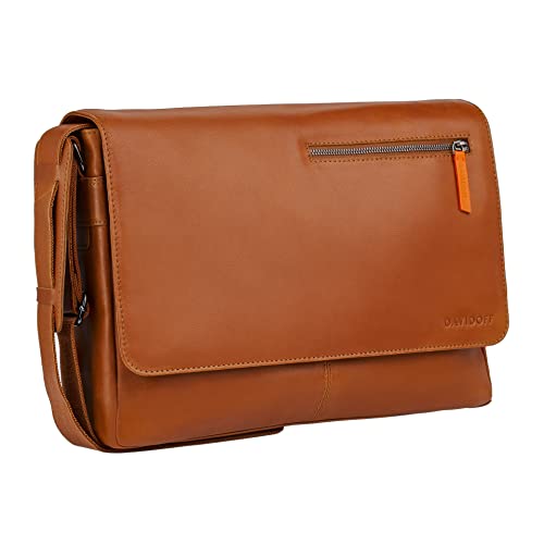 Davidoff ESSENTIALS Herren Umhängetasche Cognac – hochwertige Schultertasche aus feinem Leder – moderne Messenger Bag mit Magnetverschluss von Davidoff