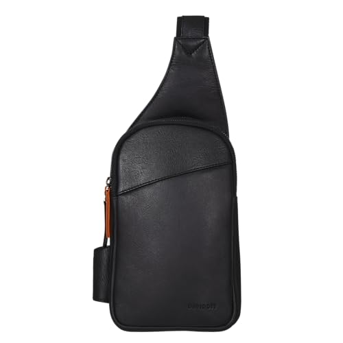 DAVIDOFF ESSENTIALS Sling Bag Schwarz – moderne Herren Umhängetasche aus feinem Leder – hochwertiger Schulterrucksack mit Reißverschluss von DAVIDOFF