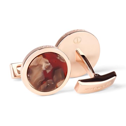 DAVIDOFF VENICE Manschettenknöpfe Roségold/Braun – rhodinierte, runde Manschettenknöpfe aus Messing – stilvolle Herren Accessoires mit Zelluloid-Einsatz von DAVIDOFF