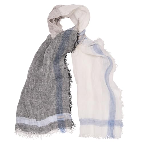 DAVIDOFF PARIS Herren Schal – eleganter Schal aus 100% Ultraleichtes Leinen – Legerer Schal mit Colorblocking-Muster in Grau, Weiß und Hellblau - Grey, Blue Scarf von DAVIDOFF