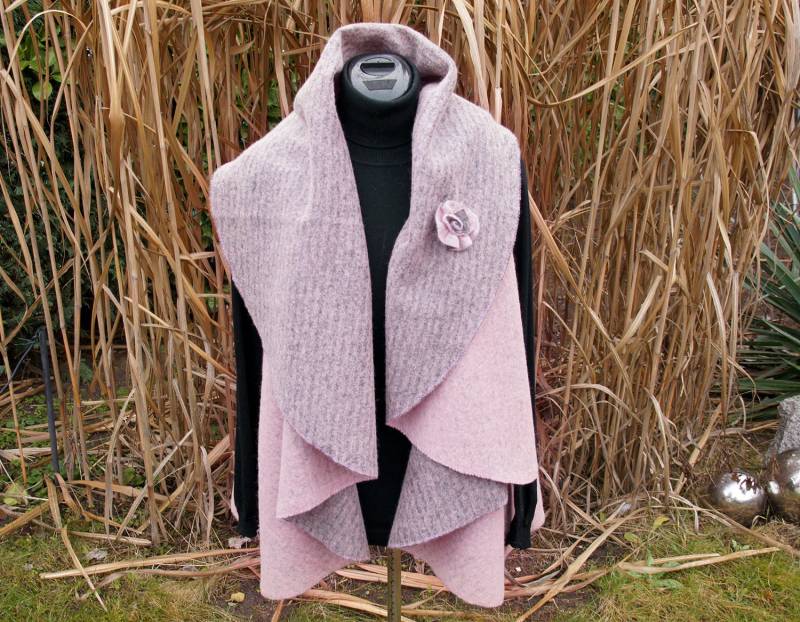 Damen Swing Wende-Weste Aus Walkwolle in A-Form Altrosa-Grau, Anthrazit, Königsblau - Einheitsgröße Handgefertigt von DavidovStoffDesign