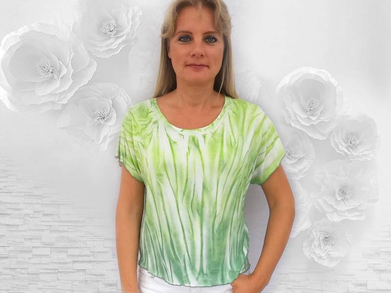 Extra Big Tunika Shirt in Grün, Lemon & Rosa-Grau L-xl A-Form - Für Damen Handgefertigtes Unikat von DavidovStoffDesign