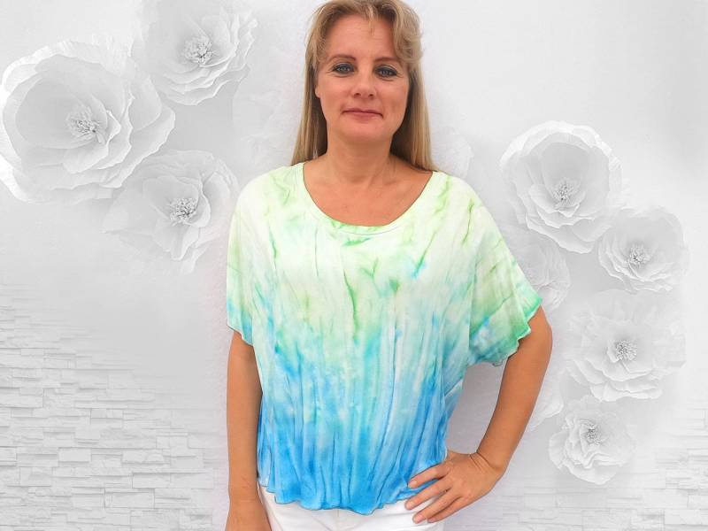 Extra Big Tunika Shirt in Mint-Grün & Sky-Blue, Lemon-Green A-Form - Handgefertigtes Unikat von DavidovStoffDesign
