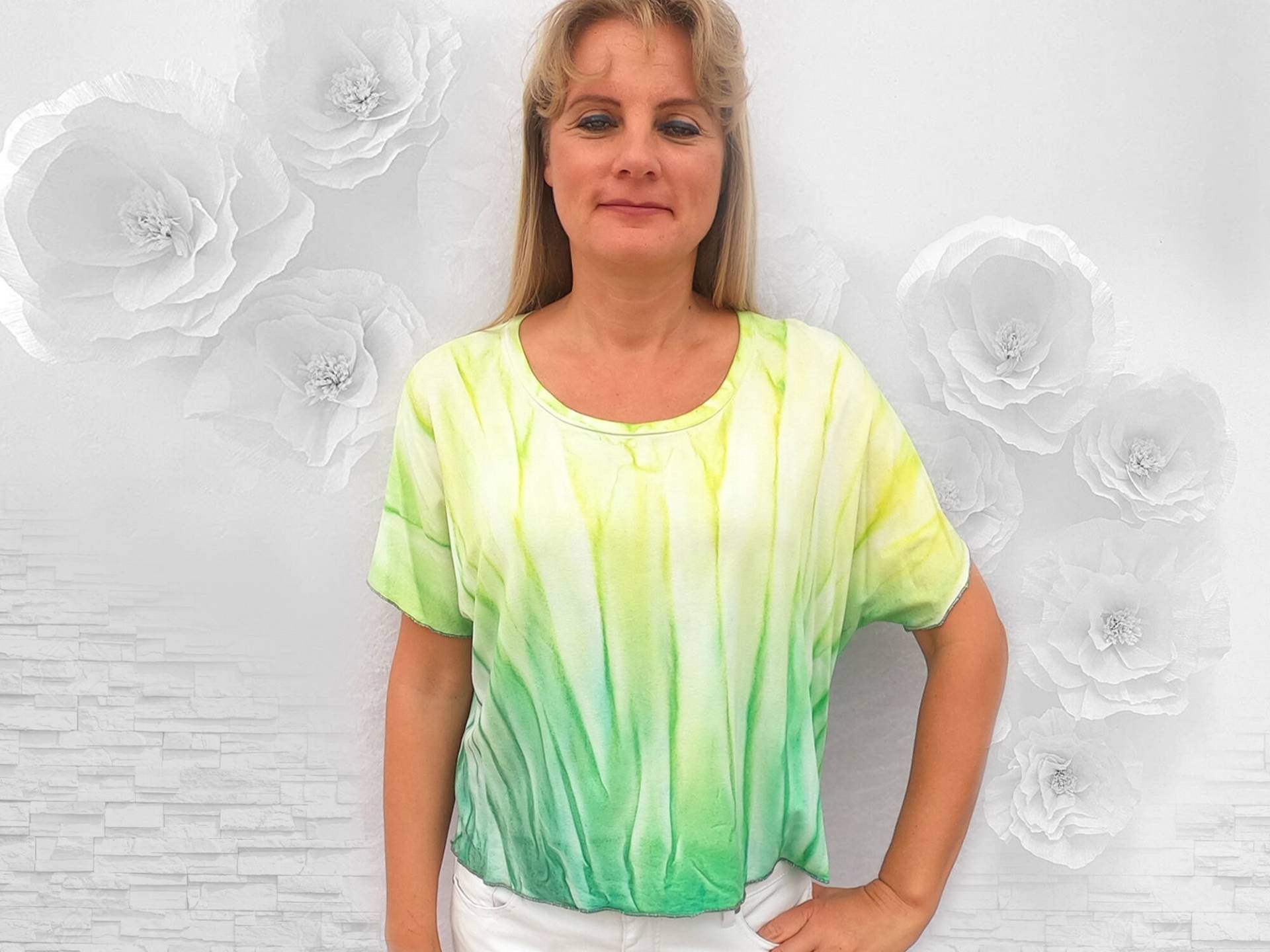 Extra Big Tunika Shirt in Sky-Blue, Lemon-Green & Mint-Grünin A-Form - Handgefertigtes Unikat von DavidovStoffDesign