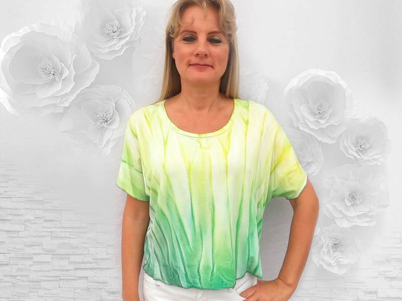 Extra Big Tunika Shirt in Sky-Blue, Lemon-Green & Mint-Grünin A-Form - Handgefertigtes Unikat von DavidovStoffDesign