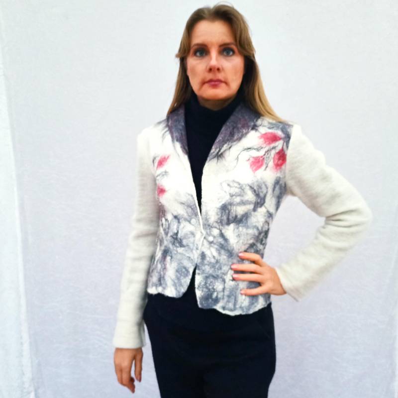 Filz Jacke, Blazer Woll-Jacke, Merino-Jacke - Einzelstück, Winter Unikat Warme Handgefilzte Damen Jacke Aus 100% Merinowolle von DavidovStoffDesign