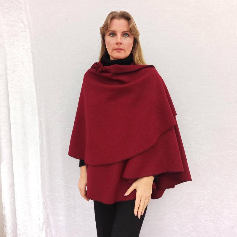 Woll-Cape/Poncho Umhang Damen Winter Cape 100% Kochwolle in Weinrot, Lila, Kamel, Senf, Rot, Schwarz, Anthrazit, Grau - Handgemacht von DavidovStoffDesign