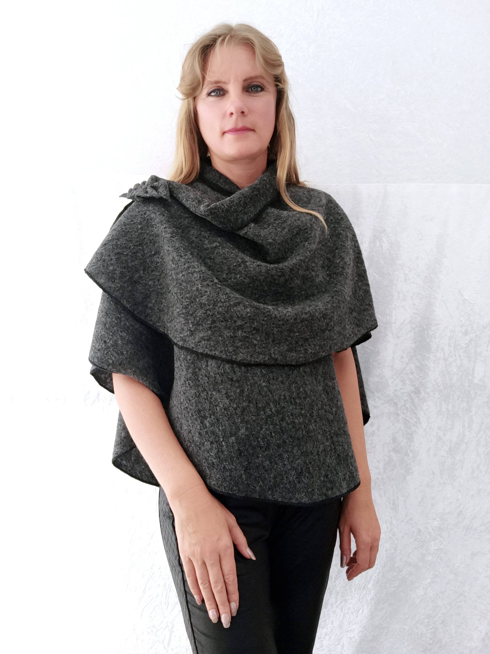 Woll-Cape Grau - Umhang Aus Wolle in Anthrazit, Grau, Schwarz, Rot, Marine, Blau, Königsblau Handgefertigt von DavidovStoffDesign