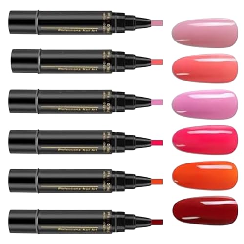Nagellackstifte Set, 6 Farben Nagellackstift Schnelltrocknend Für Nägel, 3 In 1 Nagelkunststifte Maniküre Kit, Langhaltendes Gel Nagellack Stift Set Ohne UV Lampe Für Mädchen Und Frauen (5ml) von Davivian