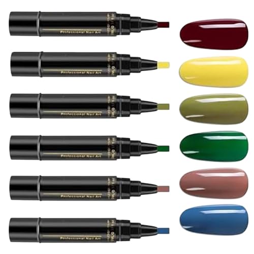 Nagellackstifte Set, 6 Farben Nagellackstift Schnelltrocknend Für Nägel, 3 In 1 Nagelkunststifte Maniküre Kit, Langhaltendes Gel Nagellack Stift Set Ohne UV Lampe Für Mädchen Und Frauen (5ml) von Davivian