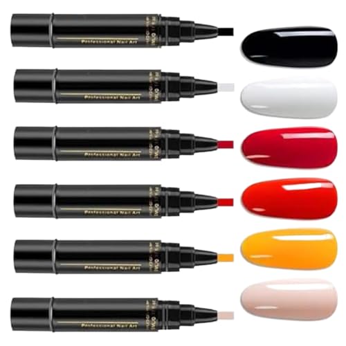 Nagellackstifte Set, 6 Farben Nagellackstift Schnelltrocknend Für Nägel, 3 In 1 Nagelkunststifte Maniküre Kit, Langhaltendes Gel Nagellack Stift Set Ohne UV Lampe Für Mädchen Und Frauen (5ml) von Davivian