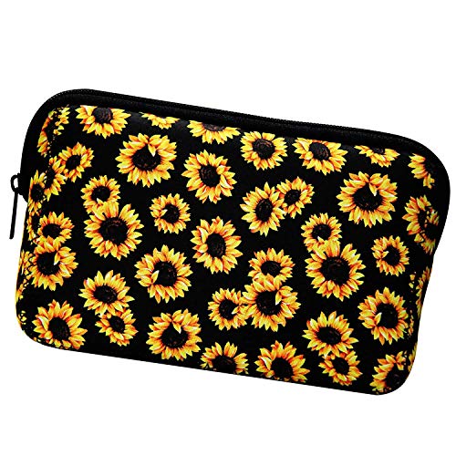 Dawafit Make-up-Tasche mit Sonnenblumen-Blumenmuster, wasserdicht, weiches Neopren, Reisetasche, Reißverschluss, Aufbewahrungstasche, bedruckt, Kulturbeutel, Federmäppchen, Organizer, Fotofarbe, 0 von Dawafit