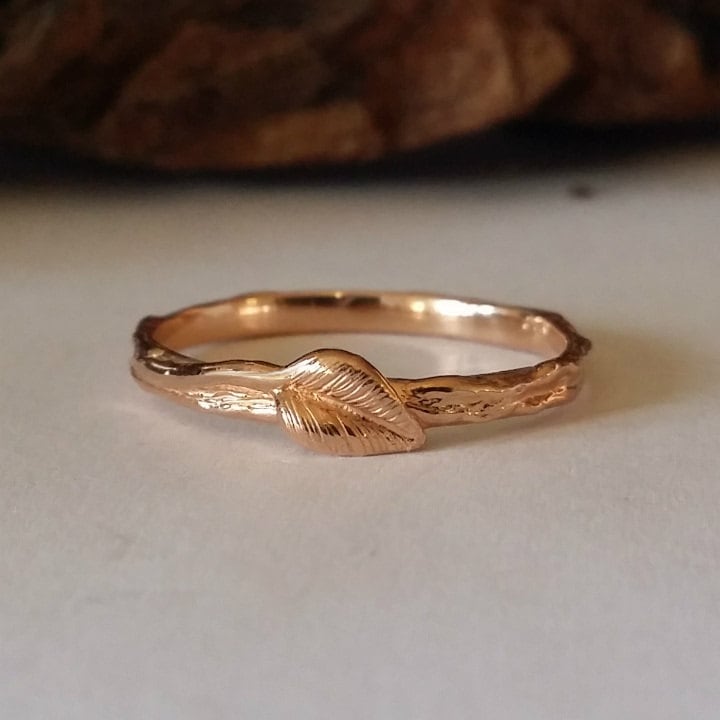 Blatt Verlobungsring, 14K, 18K Gold Ehering, Zweig Ehering Mit Blättern, Stapel Von Dawn Vertrees von DawnVertreesJewelry