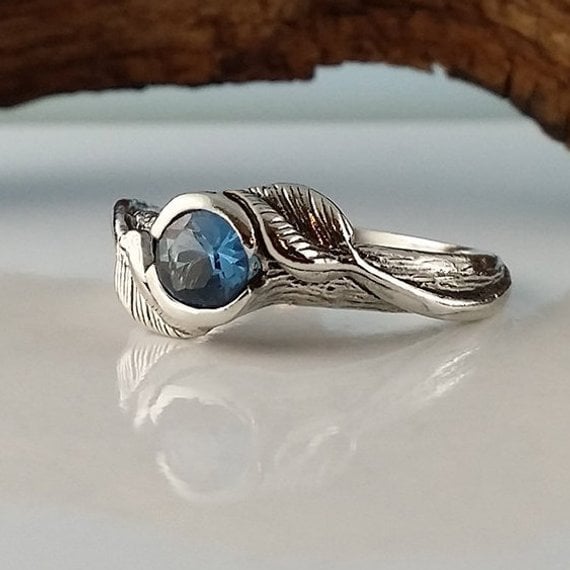 Geburtsstein Blatt Zweig Ring Sterling Silber Edelstein Verlobungsring von DawnVertreesJewelry