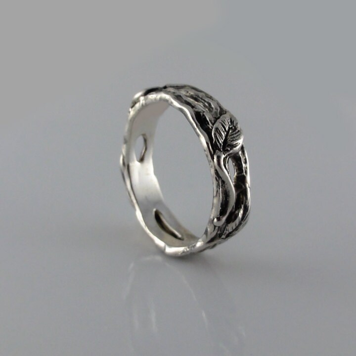 Ehering Zweig Und Blatt Aus Sterlingsilber Oxidiert - Herrenring von DawnVertreesJewelry