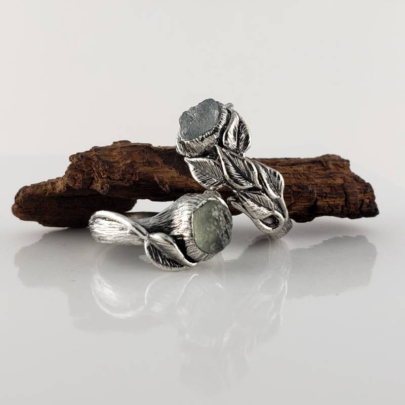 Unisex Blatt Und Zweig Saphir Verlobungsring Set, Roher Oder Rohdiamant, Trauringe Von Ed von DawnVertreesJewelry