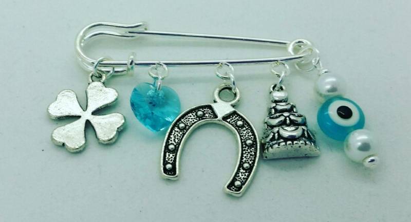 Hochzeit Pin, Braut Brosche, Böses Auge Hochzeitstorte Liebe Hufeisen Herz Pin von DawnbJewelry