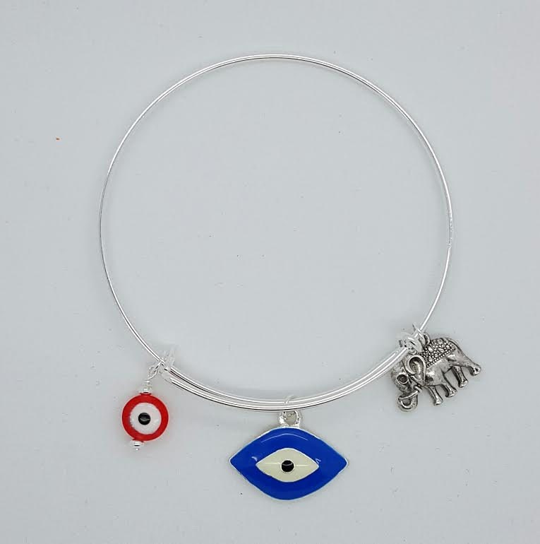 Mädchen Böses Auge Armreif, Frauen Rot Und Blau Eleplant Viel Glück Silber Armband von DawnbJewelry
