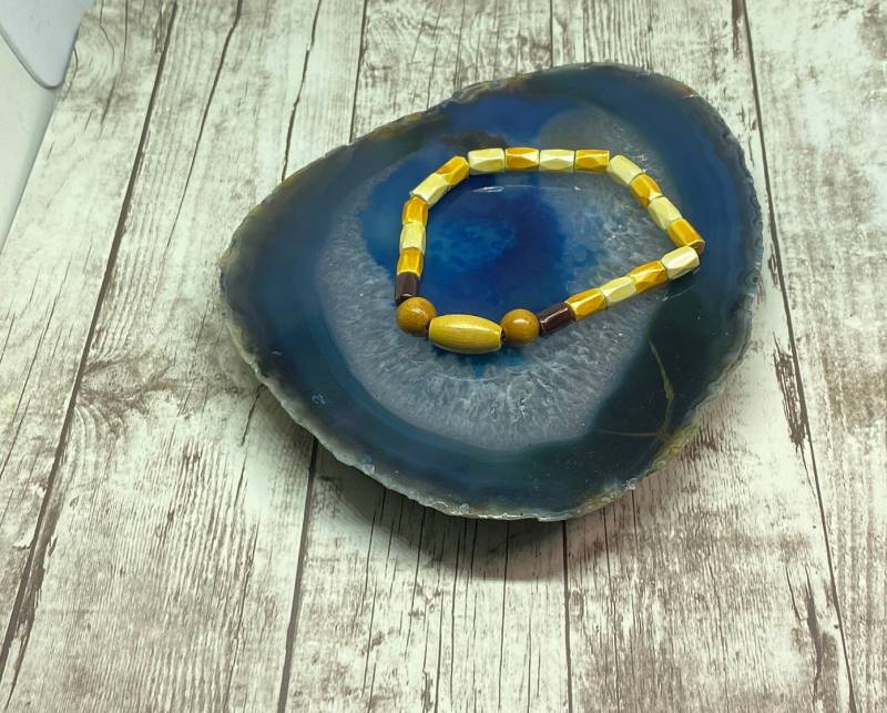 Gelbe Hämatit Perlen Stretch Armband, Handgemacht von DawnsBeadsDesigns