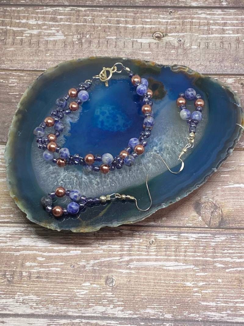 Handmade Blau Jaspis & Perlen Schmuck Set von DawnsBeadsDesigns