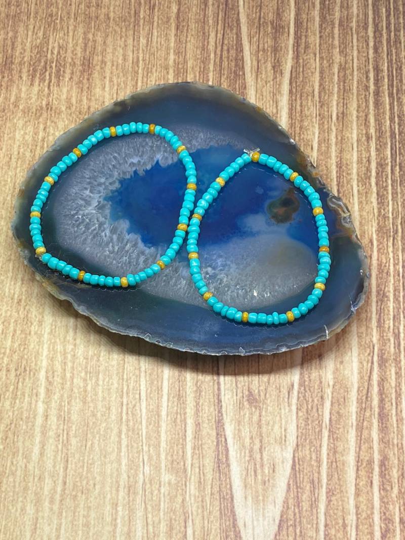 Türkis Perlen Stretch Armband Set Handgemachter Rocailles Schmuck von DawnsBeadsDesigns