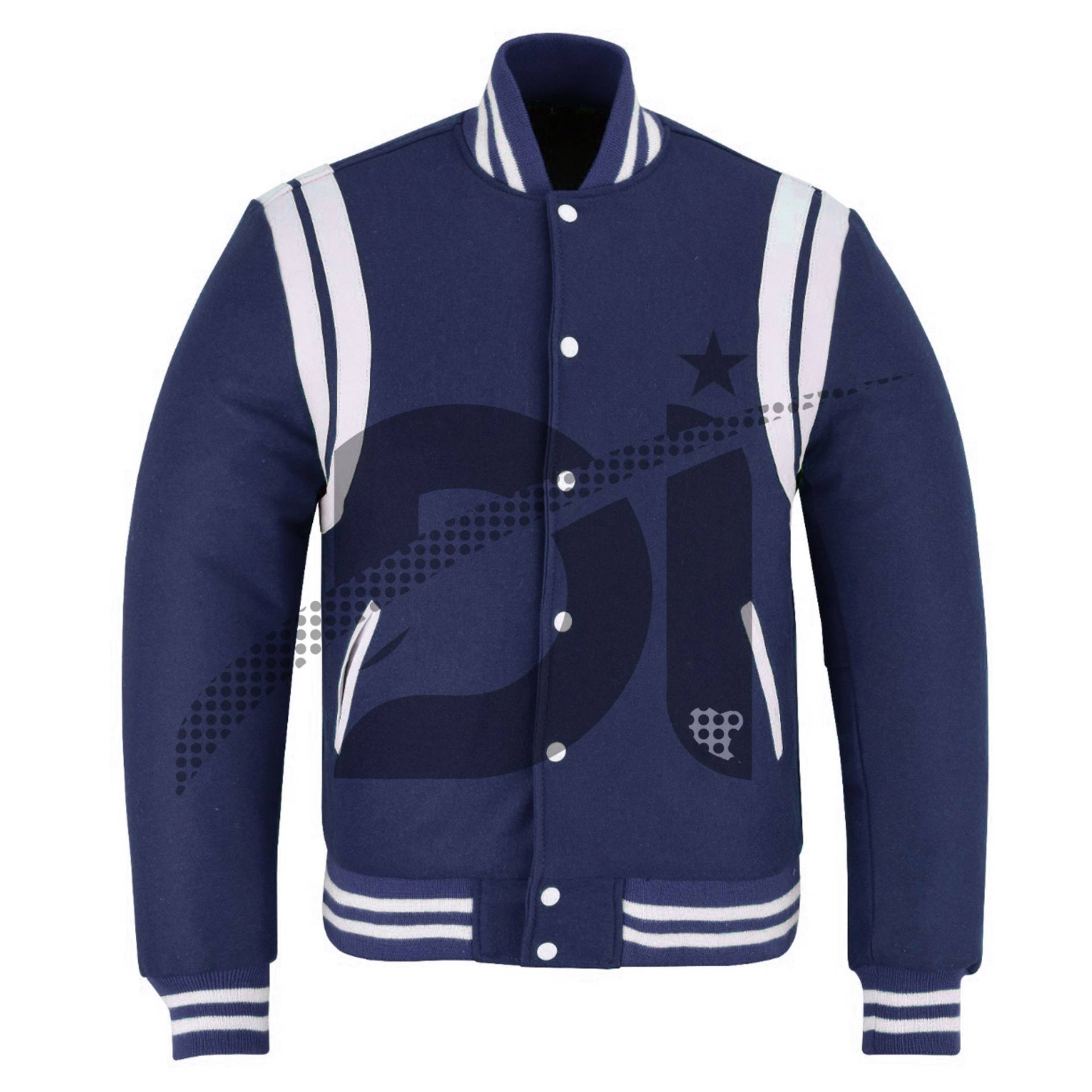 Varsity Baseball College Lettermen Retro Vintage Bomber Marineblau Wolle & Weiße Lederstreifen Stilvolle Jacke von Dawoodimpex